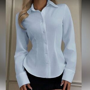 🤍 Light Blue Button-Down Blouse | Tailored Fit